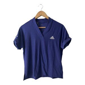 NWT Adidas Womens Blue V-Neck Golf Shirt Dustin Johnson Embroidered Size Small S